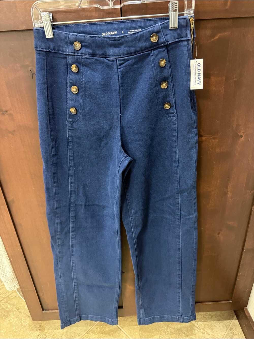 Old Navy Navy Blue Straight-Leg Sailor Jeans with Gold Buttons